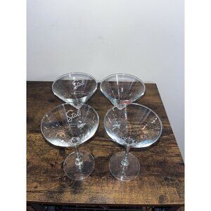 4 Stoli Vodka Martini Glasses - Red Logo + Frosted Logo - 6” Tall - 4oz